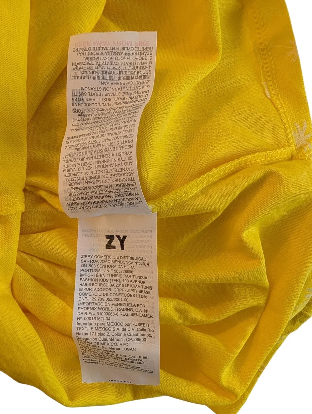 Zy Girls Bright Yellow Palm-Print Short Sleeve Kids Tee Cotton Size 4/5